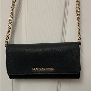 MK Small Clutch Crossbody | Black Leather